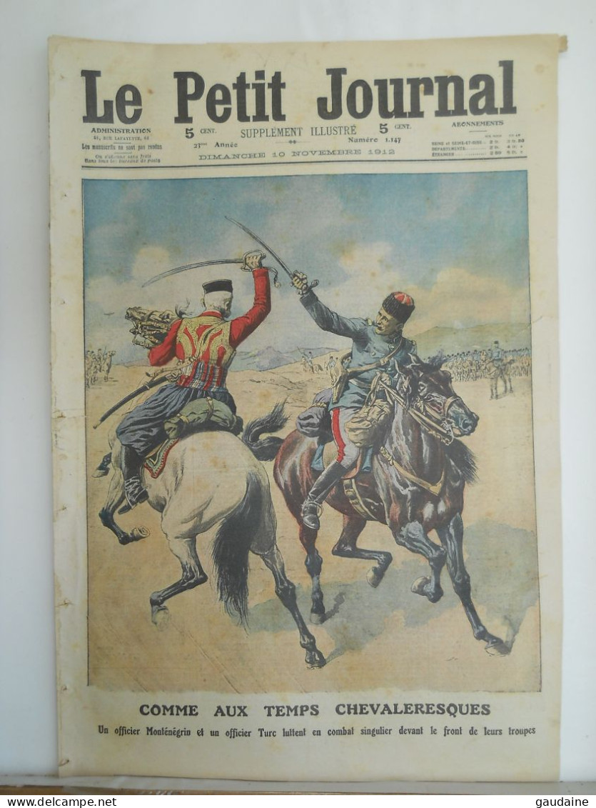 Le Petit Journal N°1147 – 10 Novembre 1912 – Officier Monténégrin Et Officier Turc En Combat Singulier - Bulgarie - Le Petit Journal