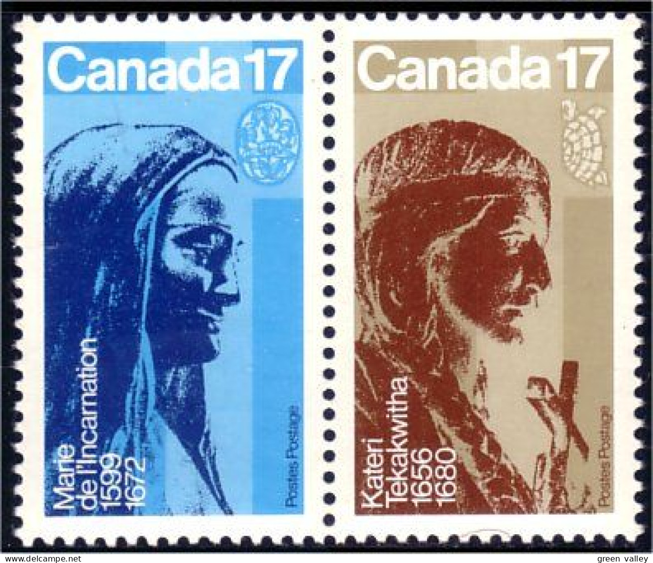 (C08-85aa) Canada Marie De L'Incarnation Kateri Tekakwitha Se-tenant MNH ** Neuf SC - Unused Stamps