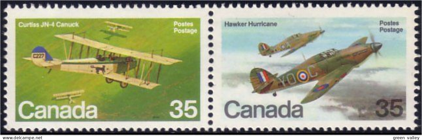 (C08-76ac) Canada Curtiss JN-4 Canuck Hawker Hurricane Se-tenant MNH ** Neuf SC - Militares
