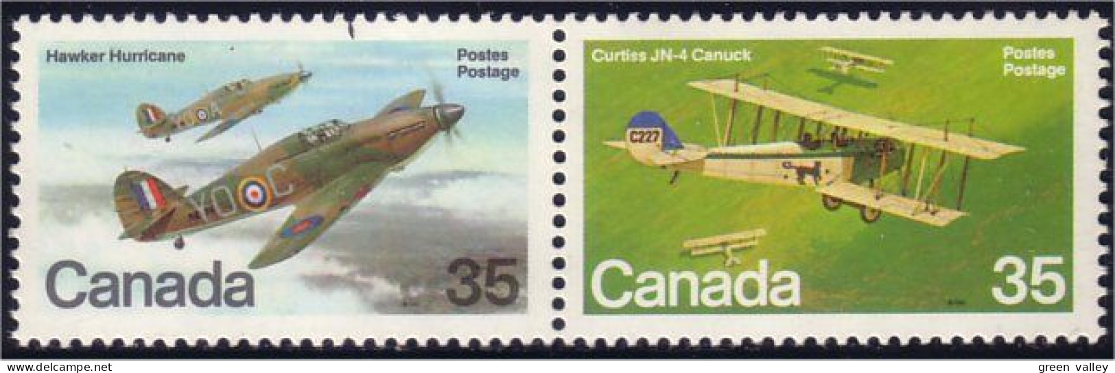 (C08-75ac) Canada Hawker Hurricane Curtiss JN-4 Canuck Se-tenant MNH ** Neuf SC - Militares