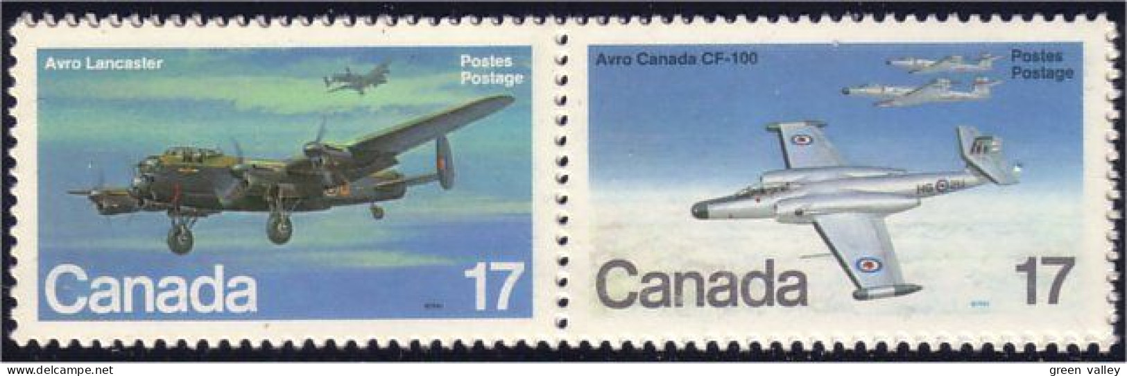 (C08-73aa) Canada Avro Lancaster Avro CF-100 Se-tenant MNH ** Neuf SC - Nuevos