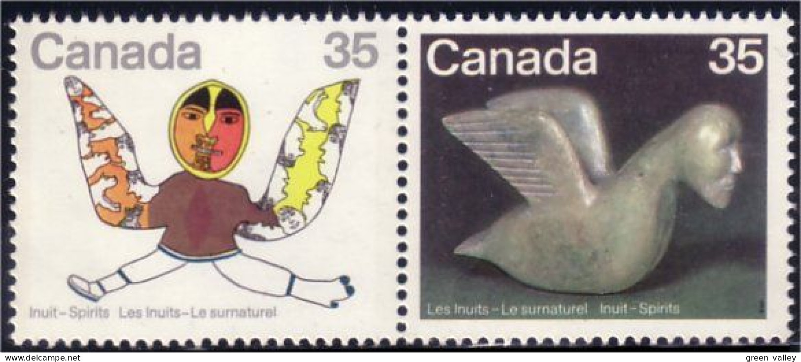 (C08-69aa) Canada Esprits Inuit Spirits Bird Oiseau Shaman Chamane Se-tenant MNH ** Neuf SC - Unused Stamps
