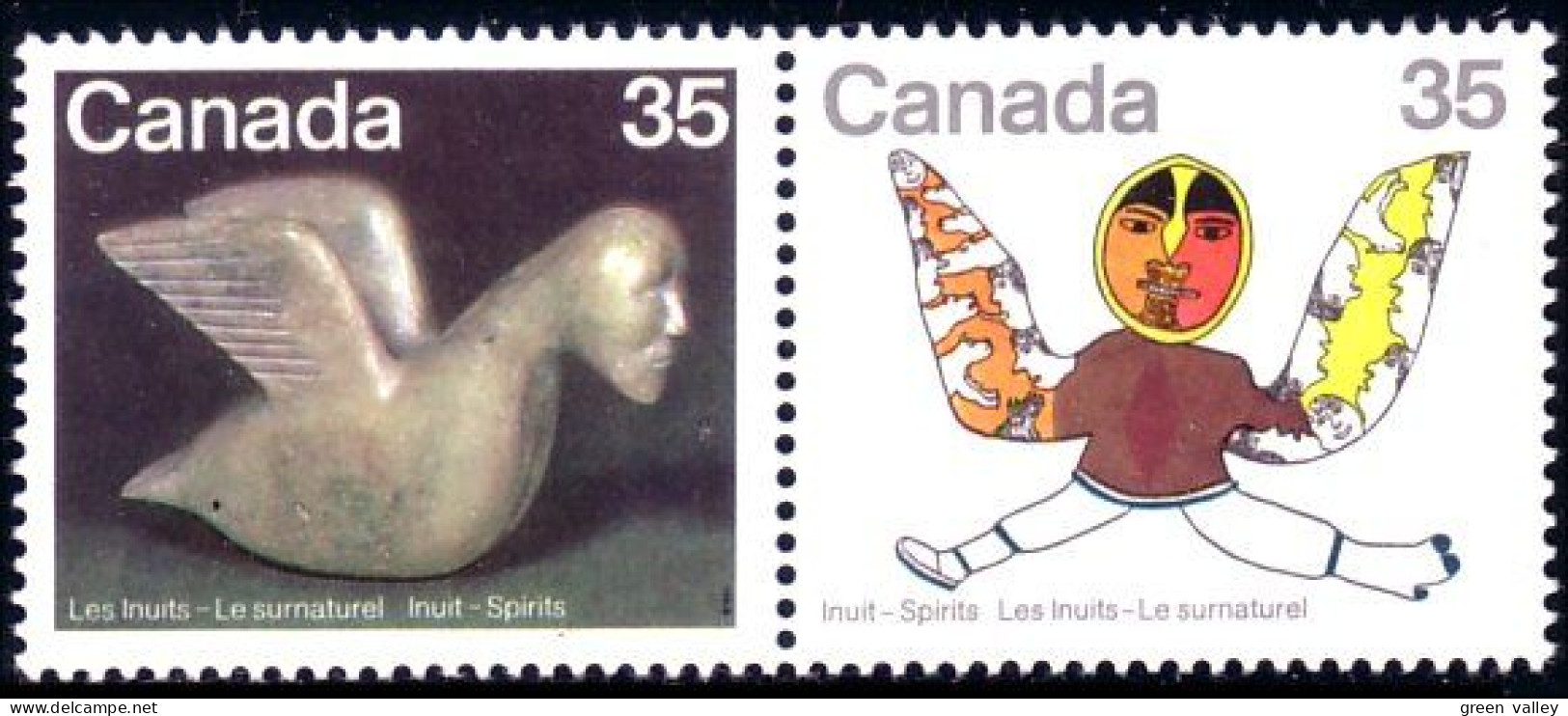 (C08-68ab) Canada Esprits Inuit Spirits Shaman Chamane Bird Oiseau Se-tenant MNH ** Neuf SC - Indianen
