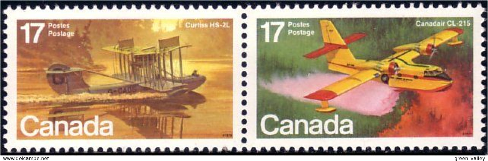 (C08-44aa) Canada Hydravions Curtiss HS-2L Canadair CL-215 Seaplanes Se-tenant MNH ** Neuf SC - Unused Stamps