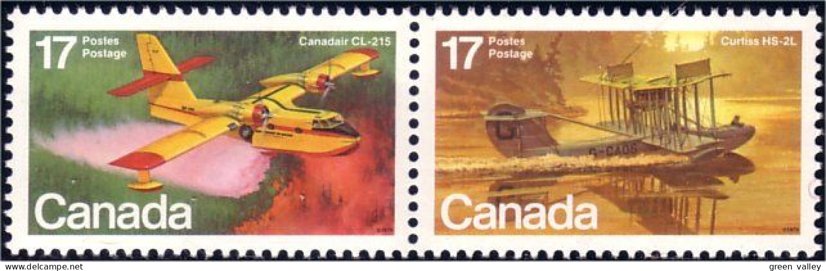 (C08-43aa) Canada Hydravions Canadair CL-215 Curtiss HS-2L Seaplanes Se-tenant MNH ** Neuf SC - Neufs