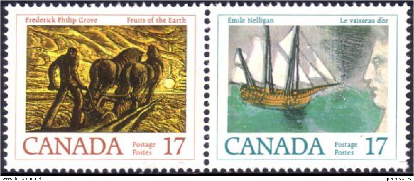 (C08-18aa) Canada Ploughing Labour Voilier Sailing Ship Se-tenant MNH ** Neuf SC - Neufs