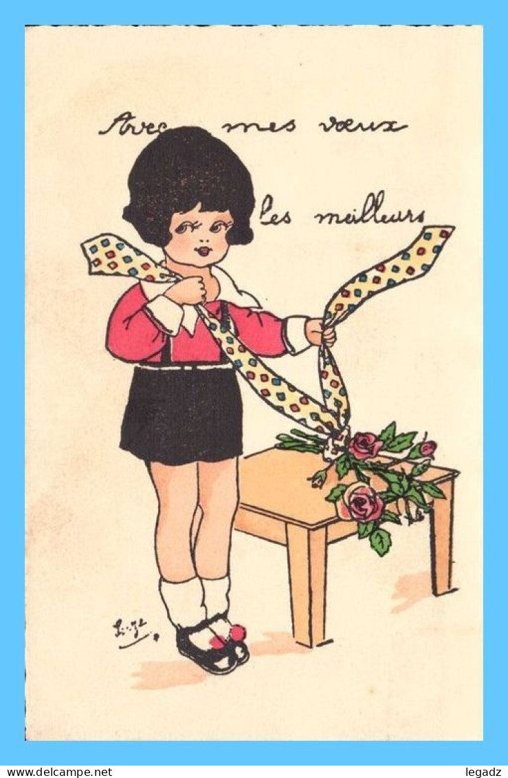 Quatre CPA - Illustrateur (Luze) - Fillettes Offrant Des Fleurs - Kindertekeningen