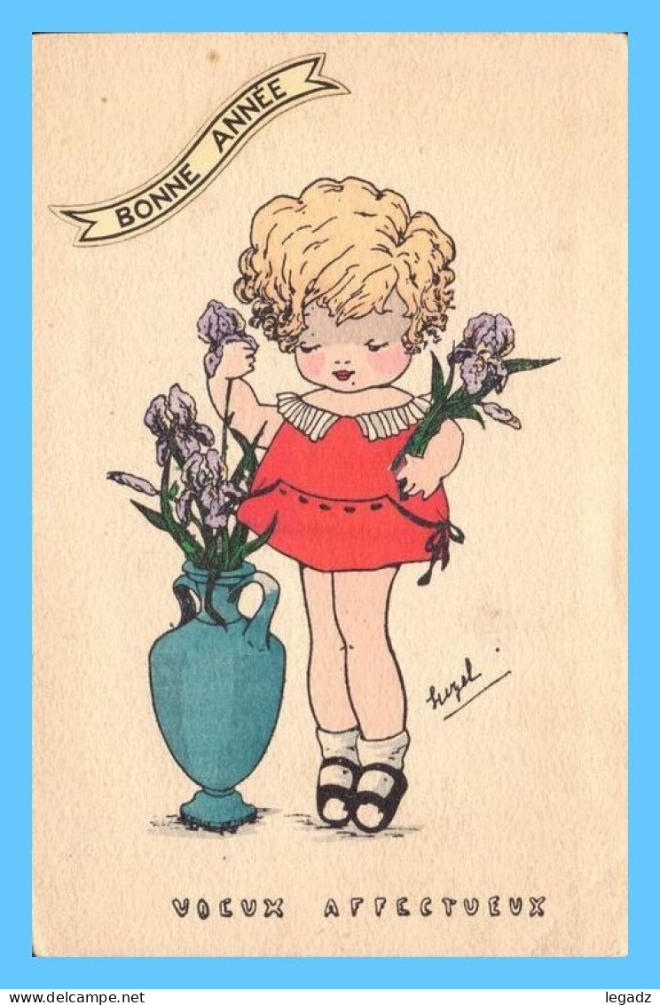 Quatre CPA - Illustrateur (Luze) - Fillettes Offrant Des Fleurs - Dessins D'enfants