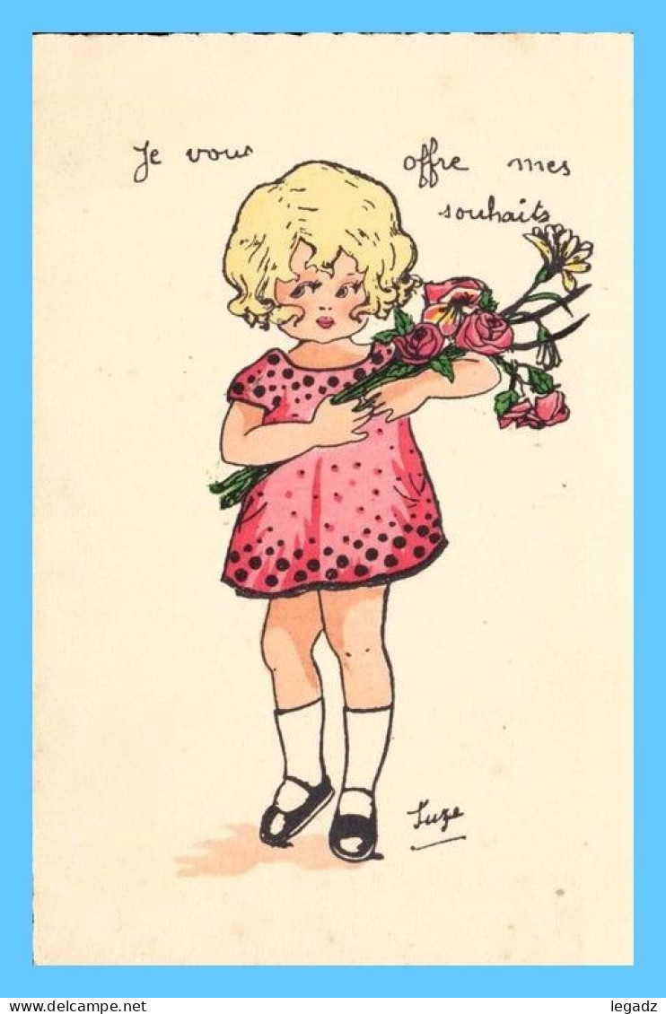 Quatre CPA - Illustrateur (Luze) - Fillettes Offrant Des Fleurs - Disegni Infantili