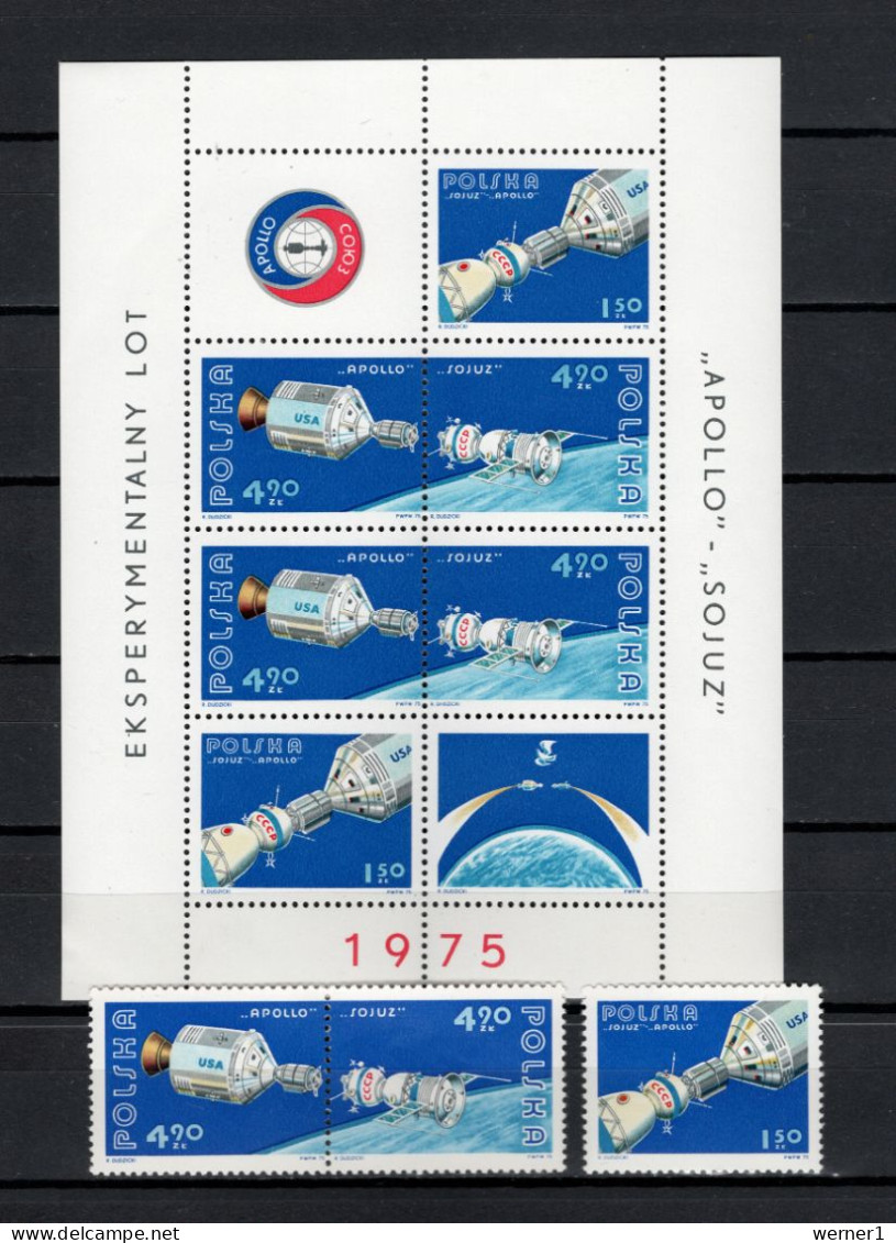 Poland 1975 Space, Apollo-Soyuz Set Of 3 + S/s MNH - Europa