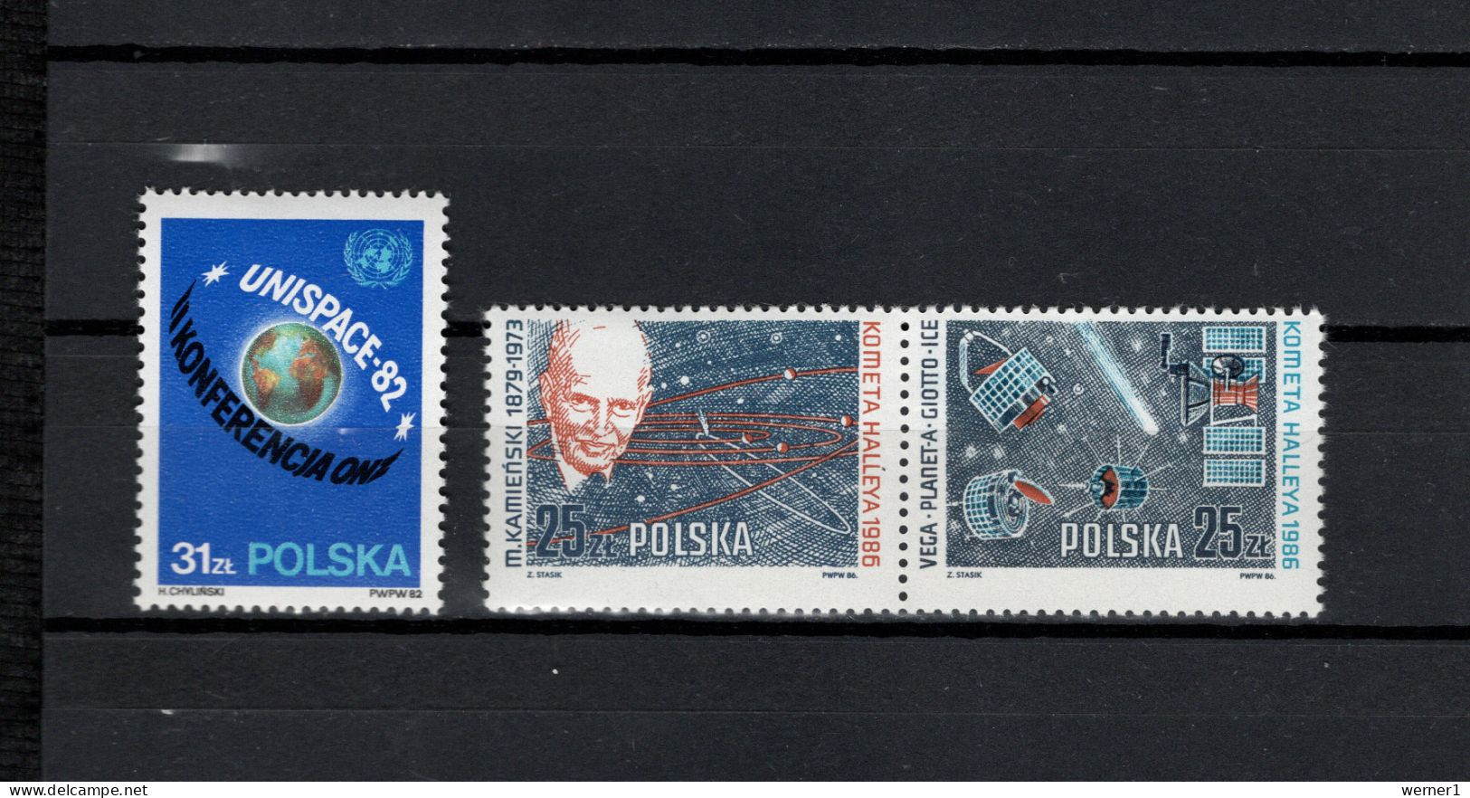 Poland 1982/1986 Space, UNISPACE, Halley's Comet 3 Stamps MNH - Europa