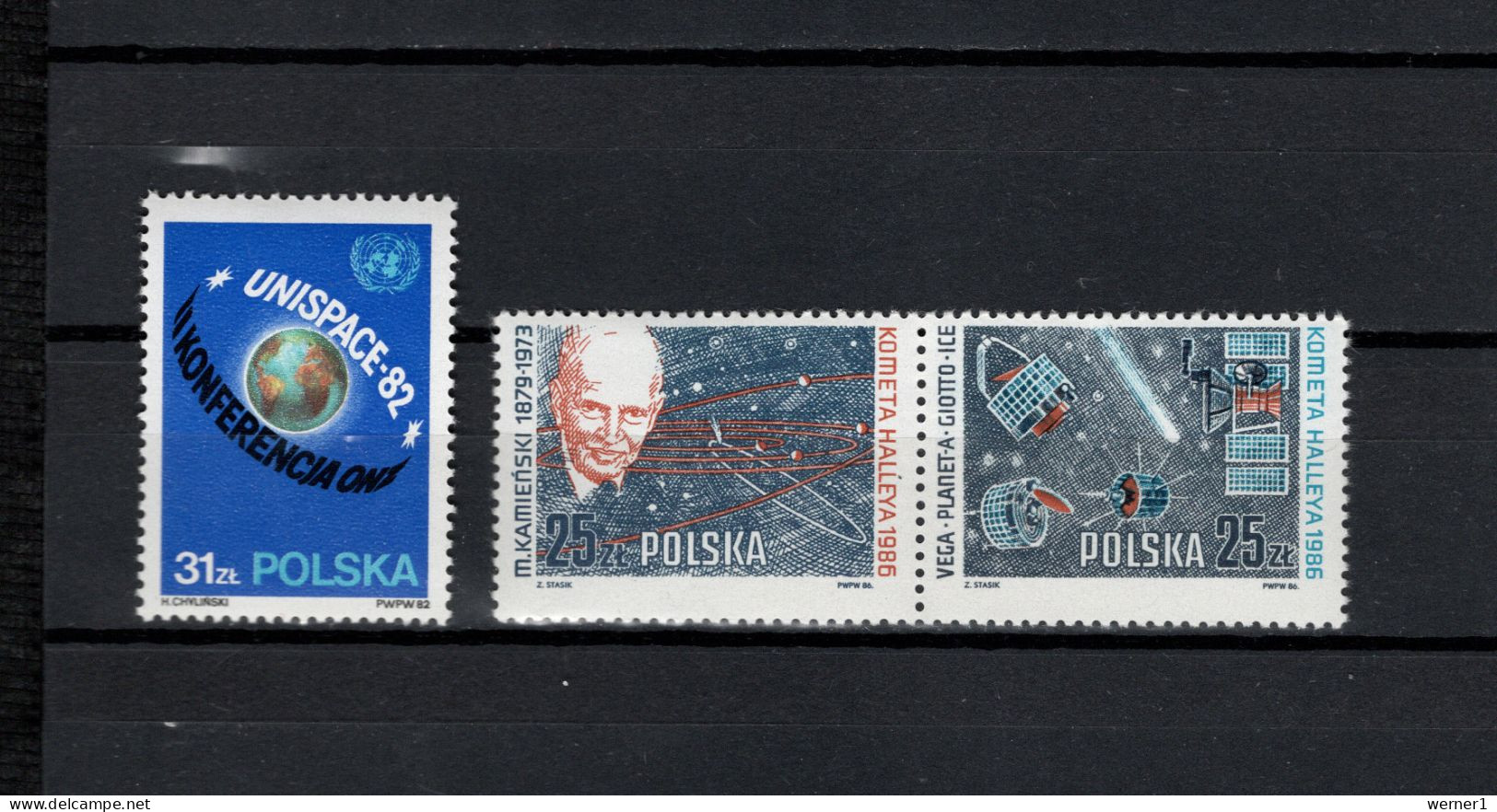 Poland 1982/1986 Space, UNISPACE, Halley's Comet 3 Stamps MNH - Europe