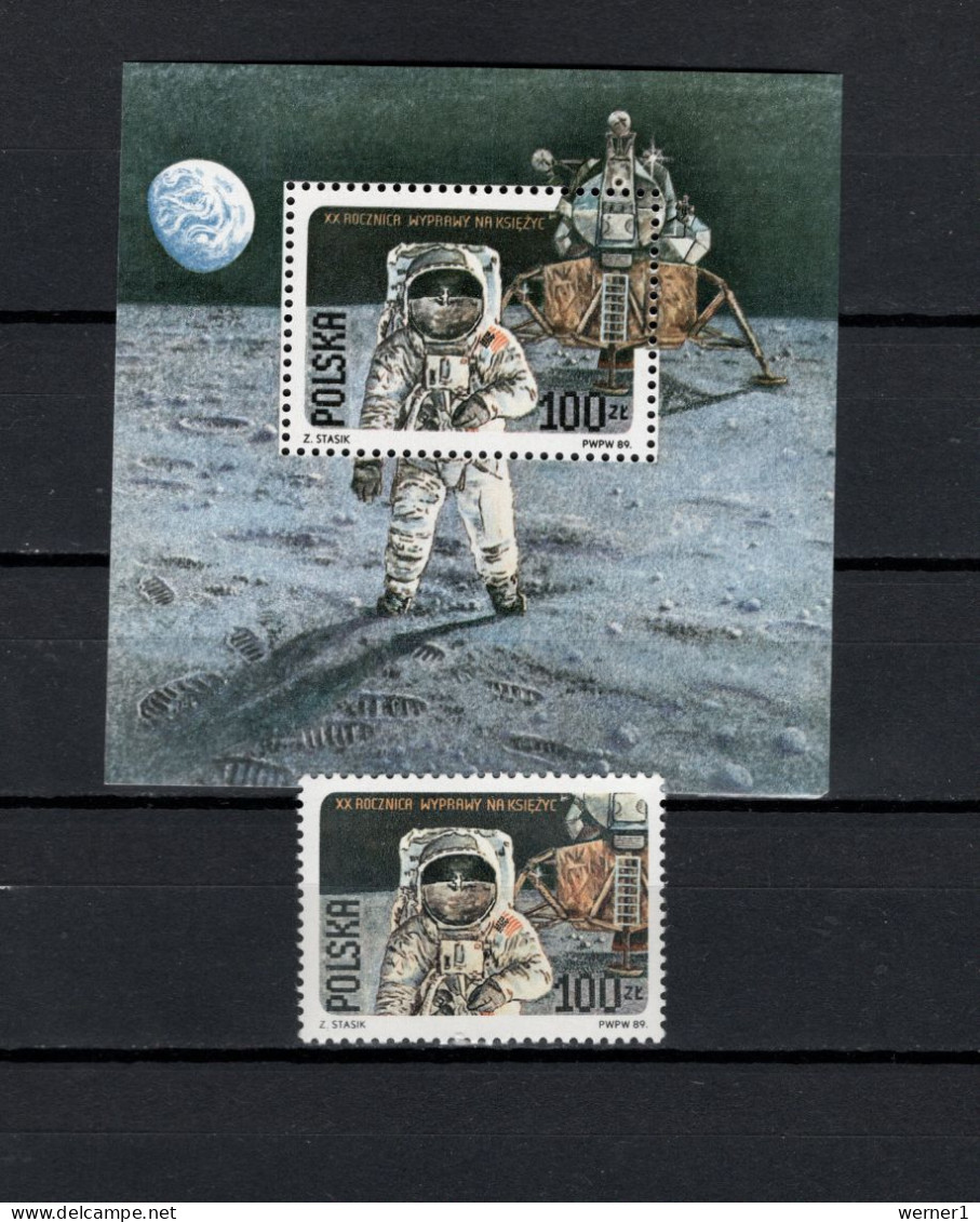 Poland 1989 Space, 20th Anniversary Of Apollo 11 Moonlanding Stamp + S/s MNH - Europa