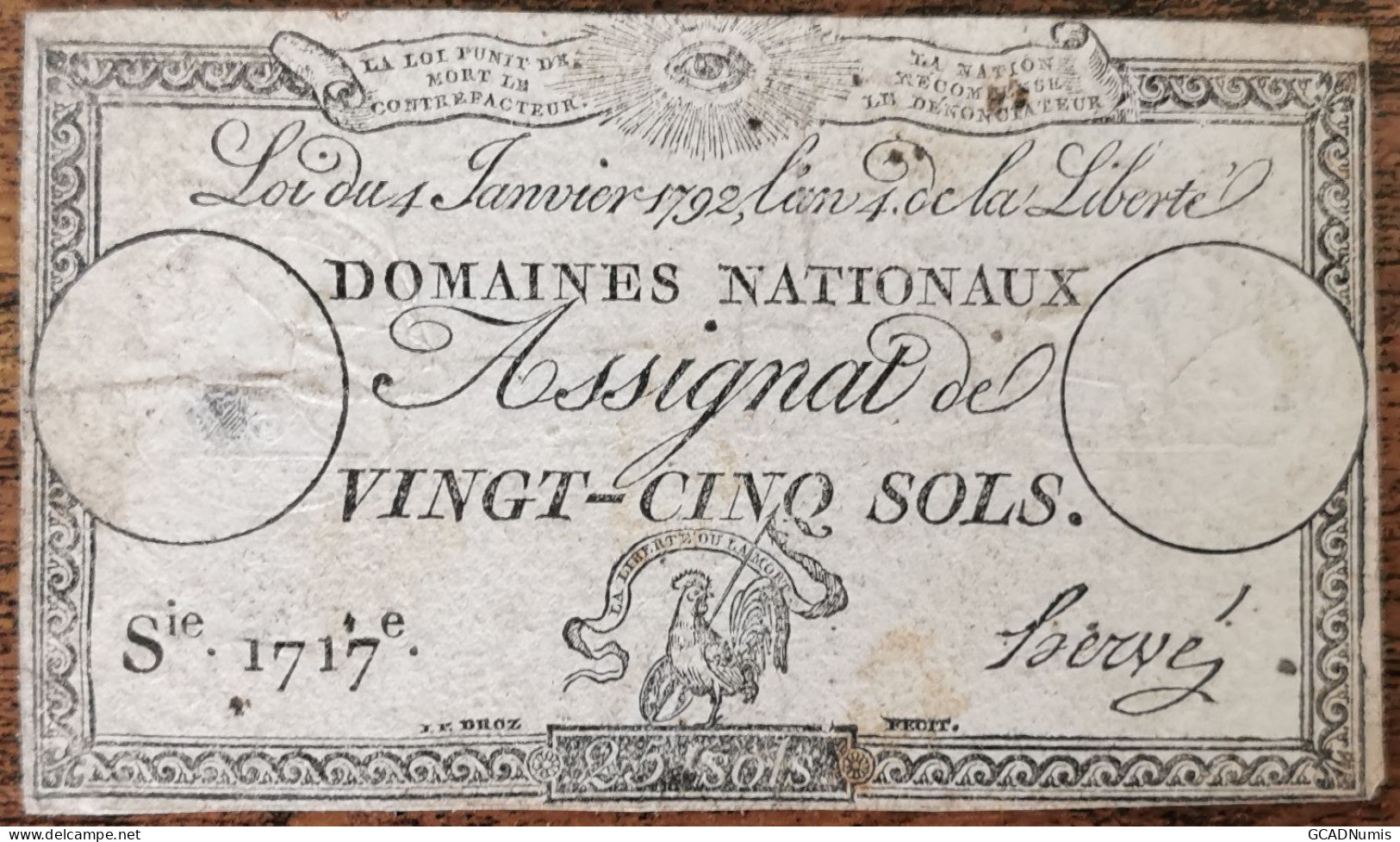 Assignat 25 Sols - 4 Janvier 1792 - Série 1717 - Domaine Nationaux - Assignats & Mandats Territoriaux