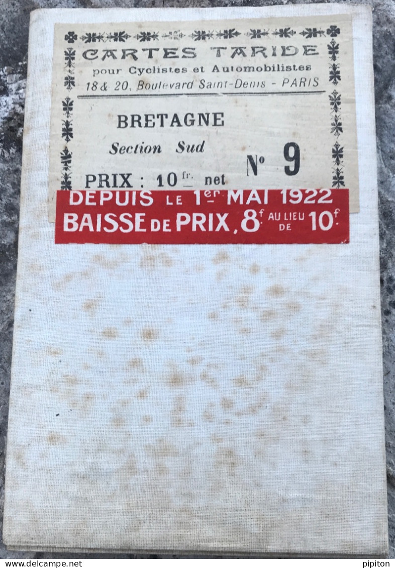 Carte Taride N°9 Entoilée Bretagne Section Sud 1922 - Roadmaps