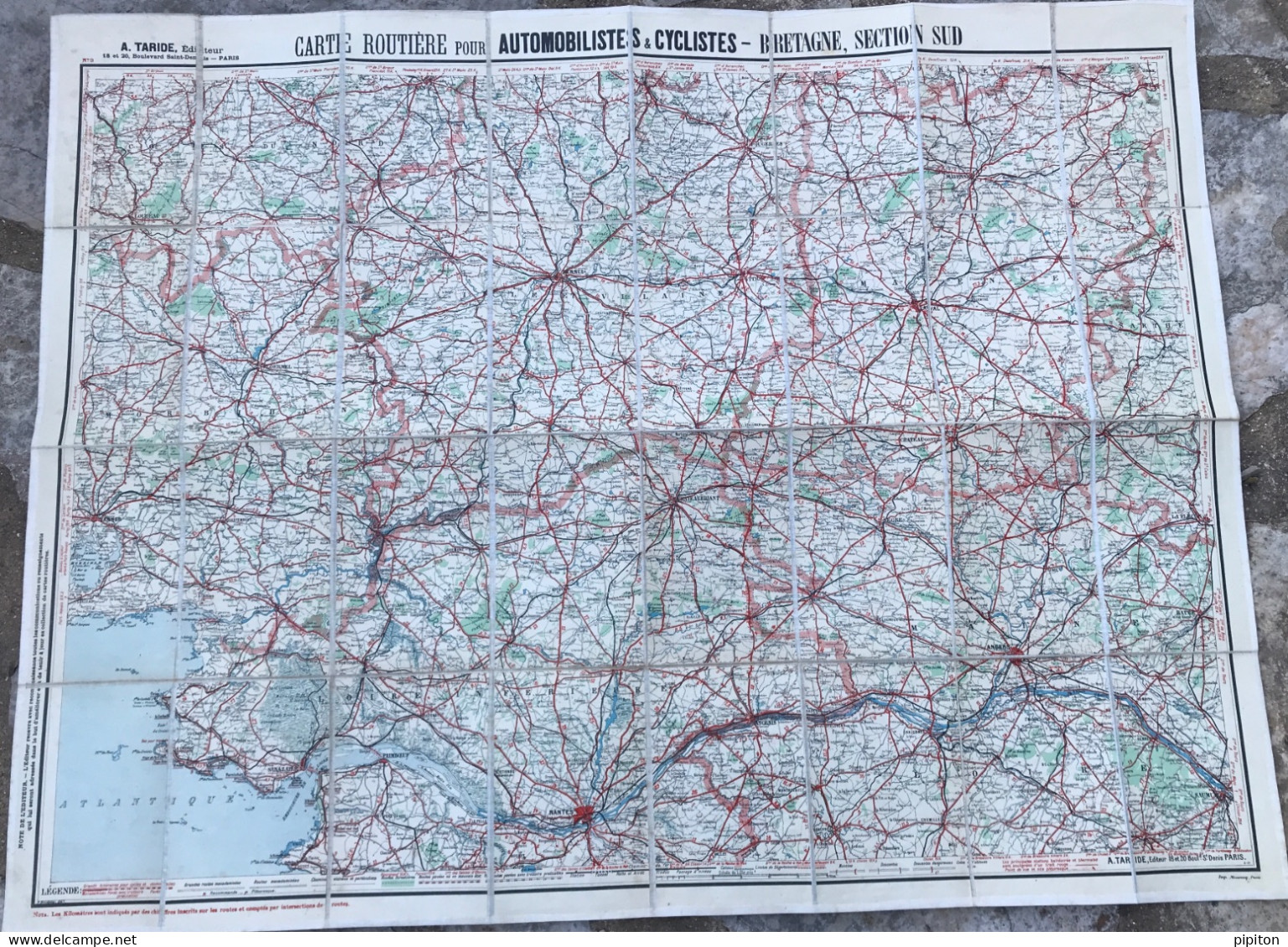 Carte Taride N°9 Entoilée Bretagne Section Sud 1922 - Cartes Routières