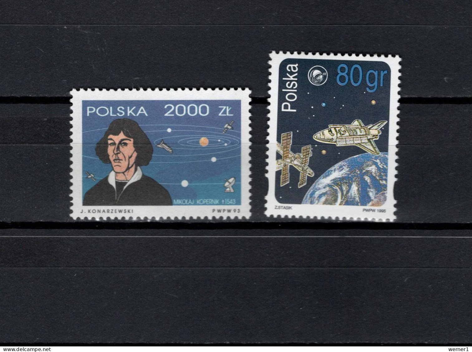 Poland 1993/1995 Space, Copernicus, Space Shuttle 2 Stamps MNH - Europe