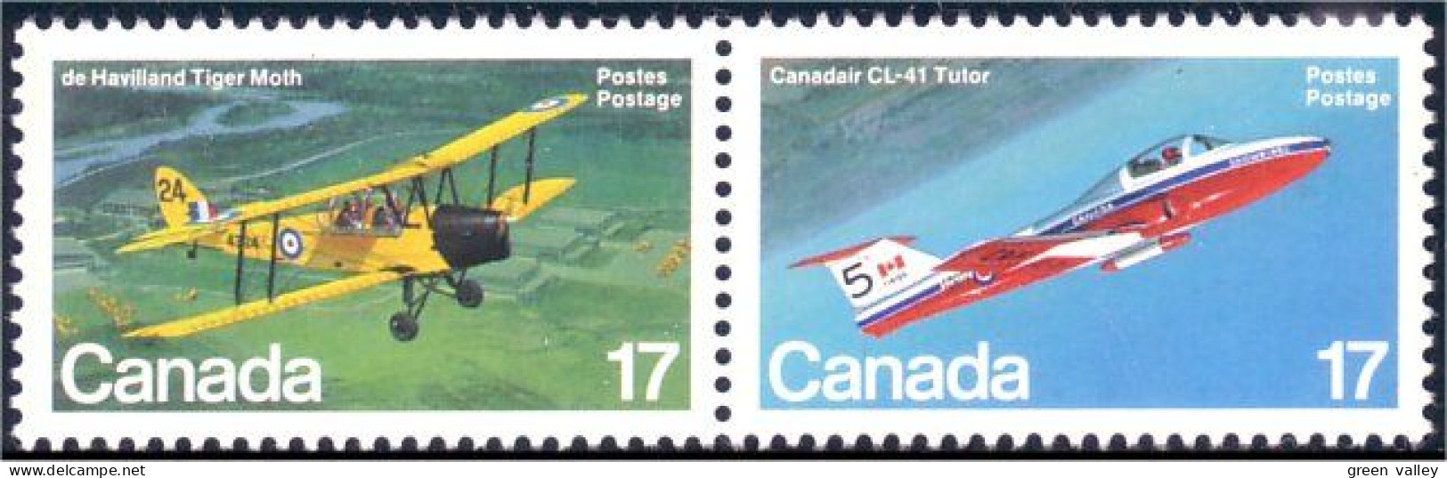 (C09-03aa) Canada De Havilland Tiger Moth Canadair CL-41 Tutor Se-tenant MNH ** Neuf SC - Unused Stamps