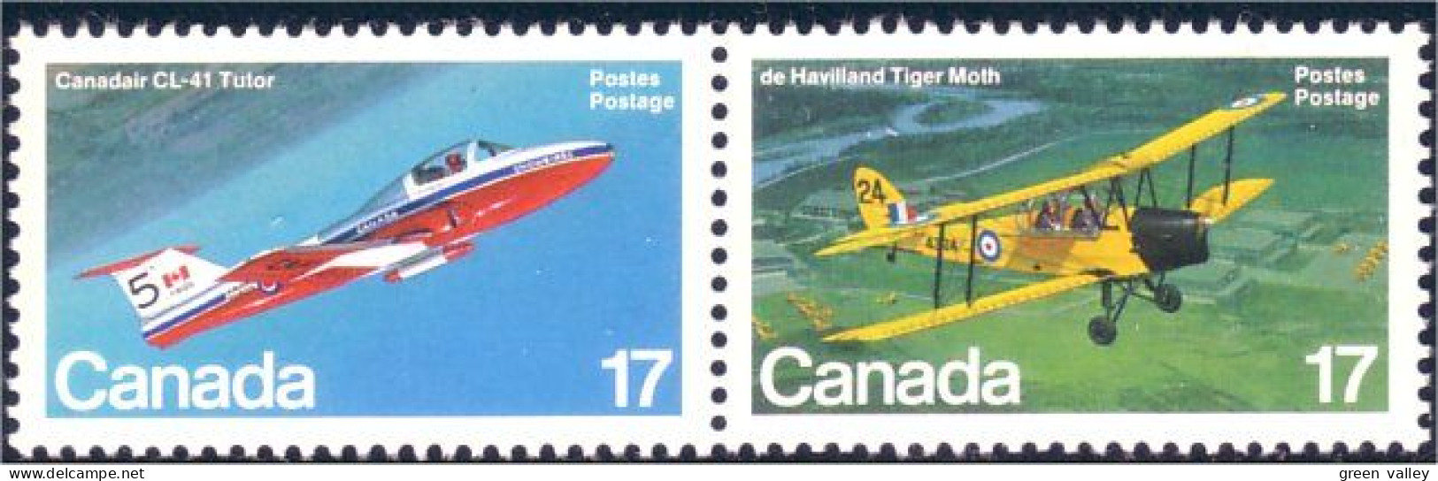 (C09-04aa) Canada Canadair CL-41 Tutor De Havilland Tiger Moth Se-tenant MNH ** Neuf SC - Unused Stamps