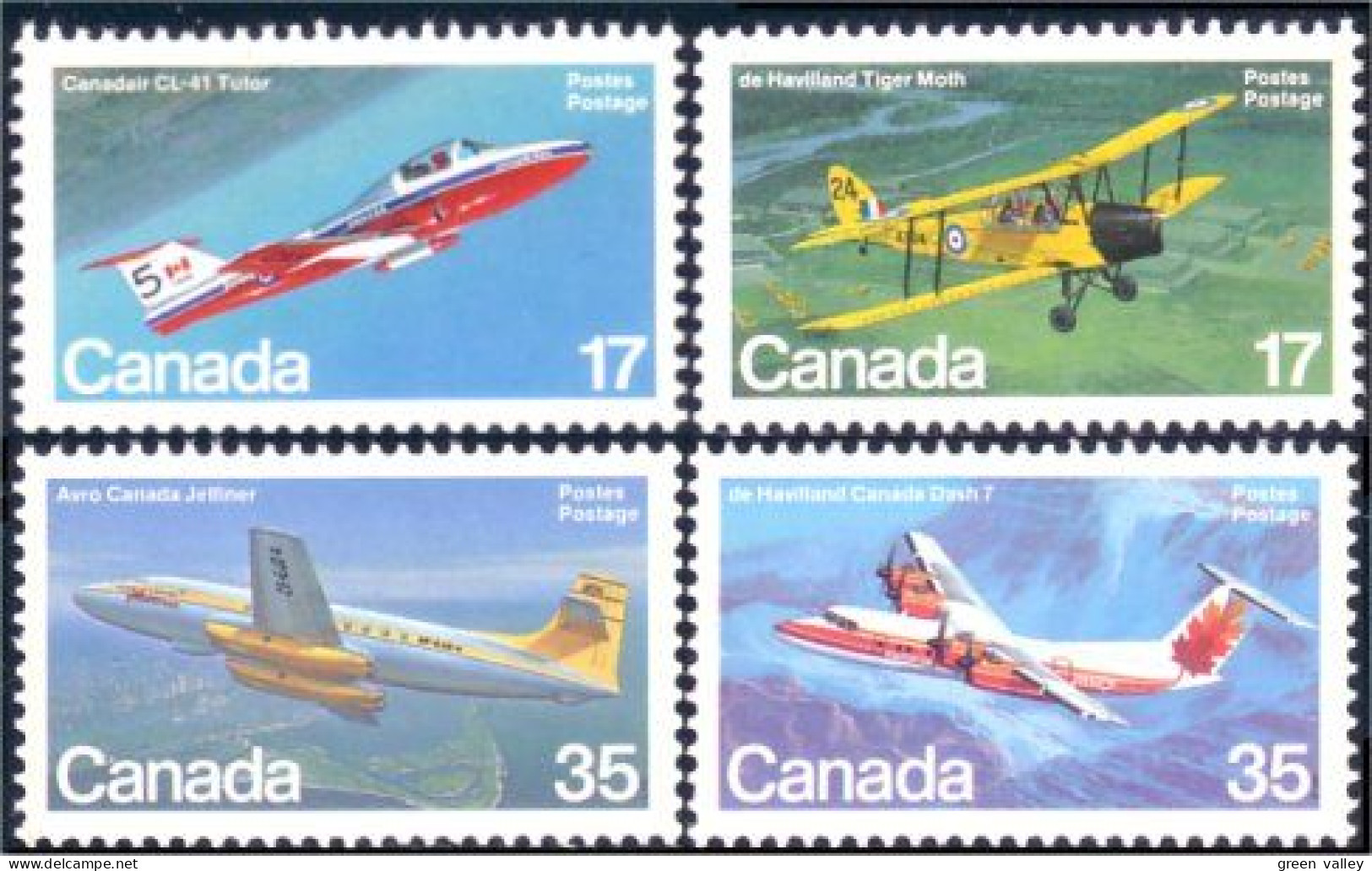 (C09-03-06a) Canada Canadair CL-41 Tutor De Havilland Tiger Moth Avro C-102 Dash-7 MNH ** Neuf SC - Unused Stamps