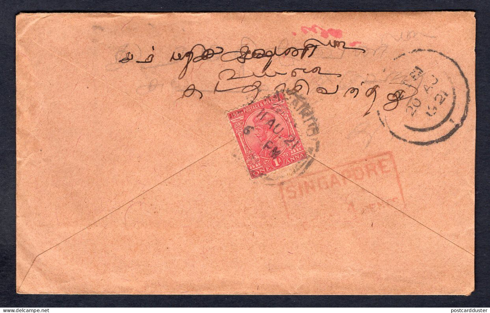 INDIA 1921 Cover To Singapore. Postage Due (p1526) - 1911-35 Roi Georges V