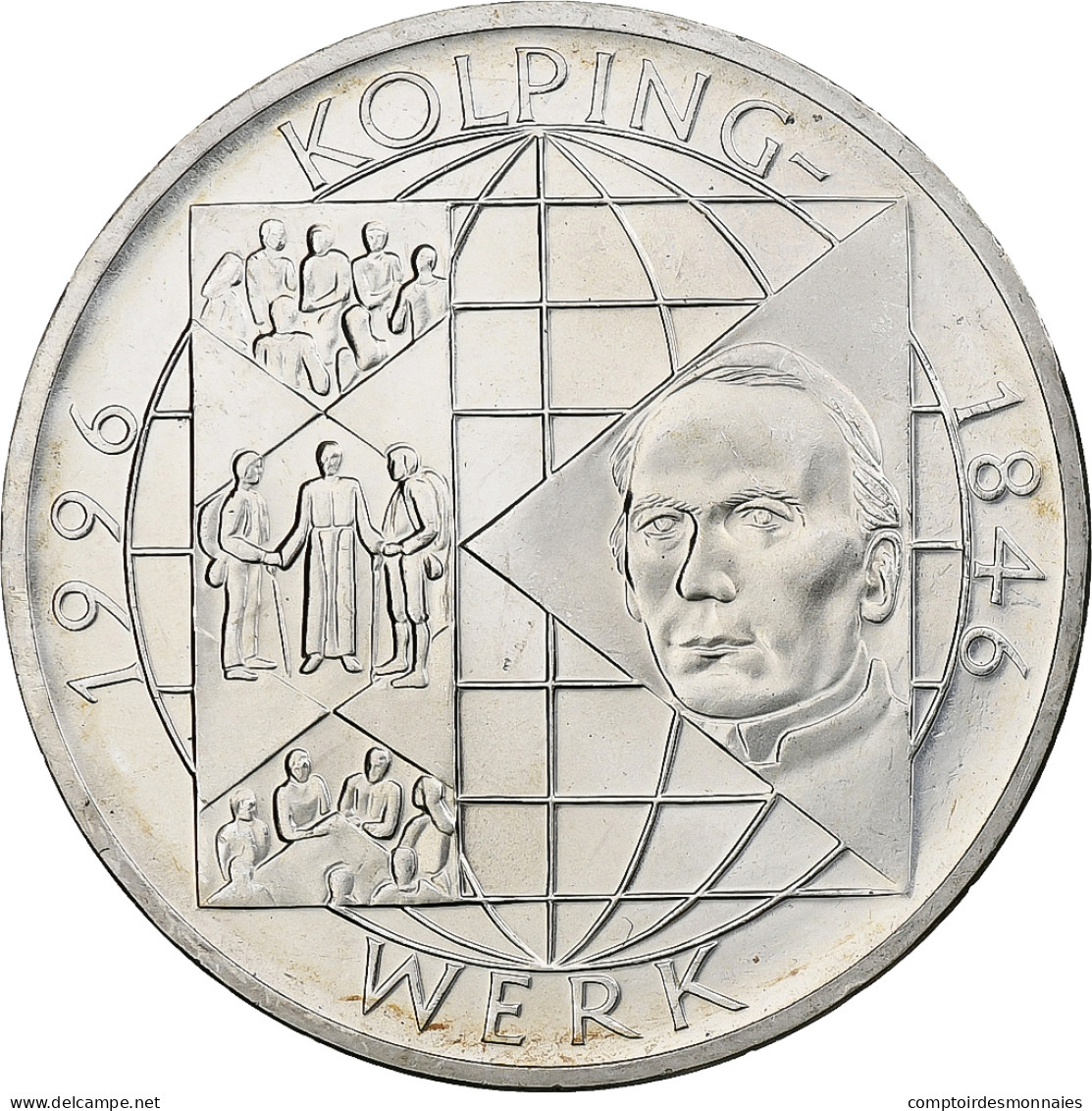 République Fédérale Allemande, 10 Mark, Kolpingwerk, 1996, Berlin, Argent - Andere & Zonder Classificatie