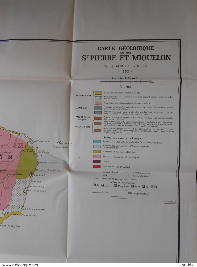 ILES SAINT-PIERRE ET MIQUELON - RECHERCHES GEOLOGIQUES ET MINIERES PAR E. AUBERT DE LA RUE - 1951 - CARTE INCLUSE