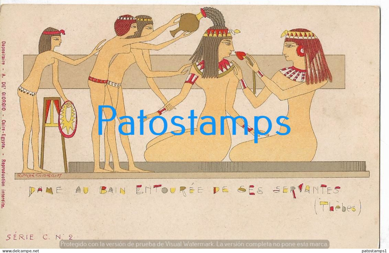 227419 AFRICA EGYPT ART ARTE SIGNED R. M. DE GIORGIO BATHING LADY SURROUNDED BY HER SERVANTS THEBES POSTAL POSTCARD - Other & Unclassified