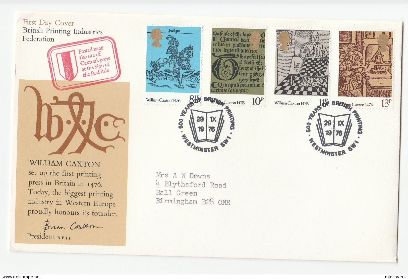 Special FDC Posted Near Site Of CAXTON'S PRINTING PRESS Stamps CHESS, HORSE, PRINTING, BOOK Westminster GB 1975 Cover - Schaken
