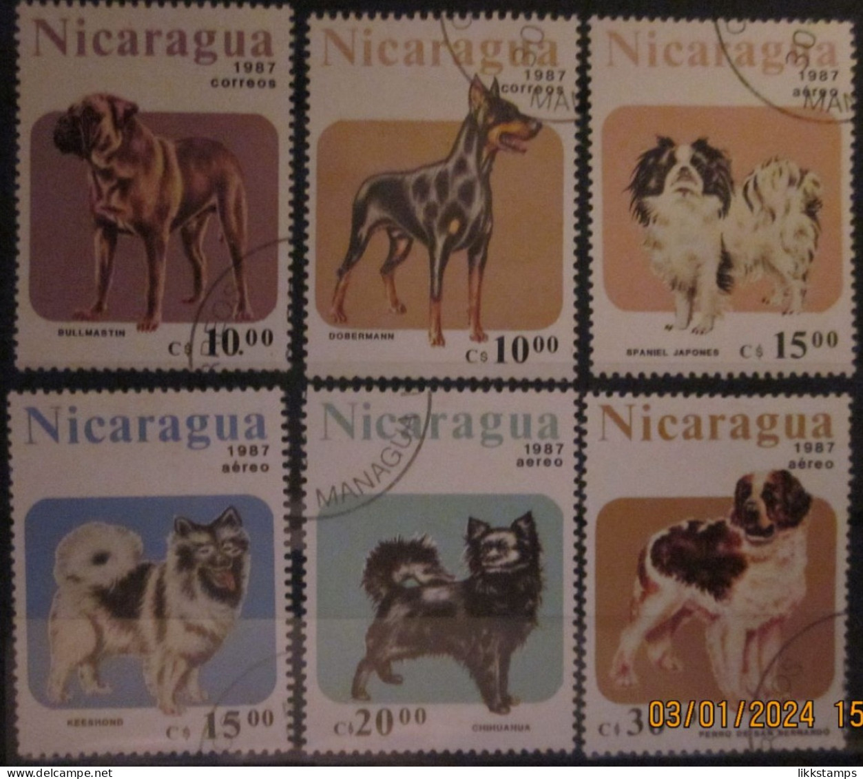 NICARAGUA ~ 1987 ~ S.G. NUMBERS 2878 - 2883. ~ DOGS. ~ VFU #03507 - Nicaragua