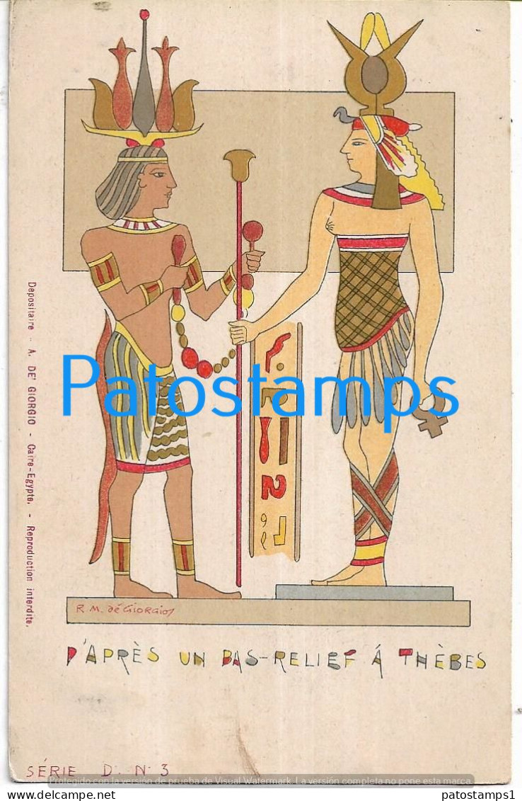 227424 AFRICA EGYPT ART ARTE SIGNED R. M. DE GIORGIO AFTER A BAS RELIEF IN THEBES  POSTAL POSTCARD - Other & Unclassified