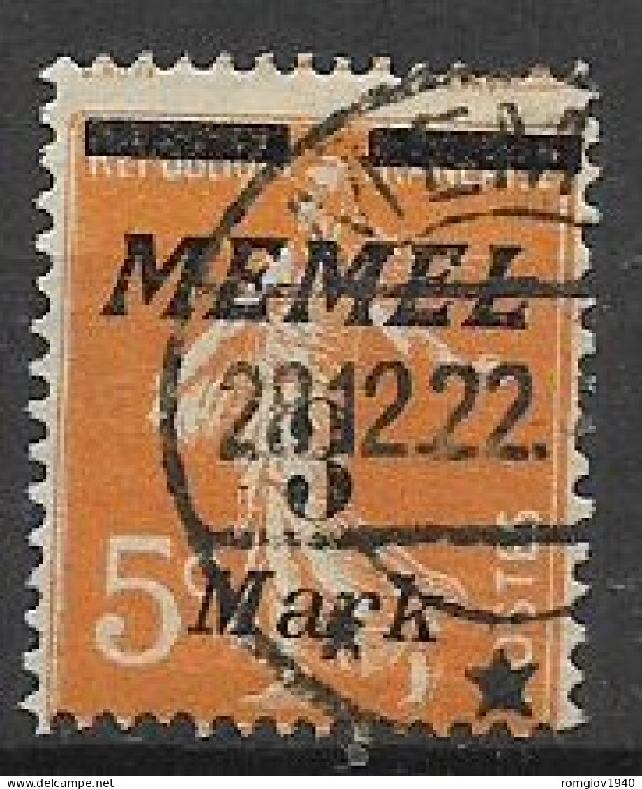 MEMEL  OCCUPAZIONE TEDESCA  1922 FRANCOBOLLI DI FRANCIA  SOPRASTAMPATI  UNIF.86  USATO VF - Sonstige & Ohne Zuordnung