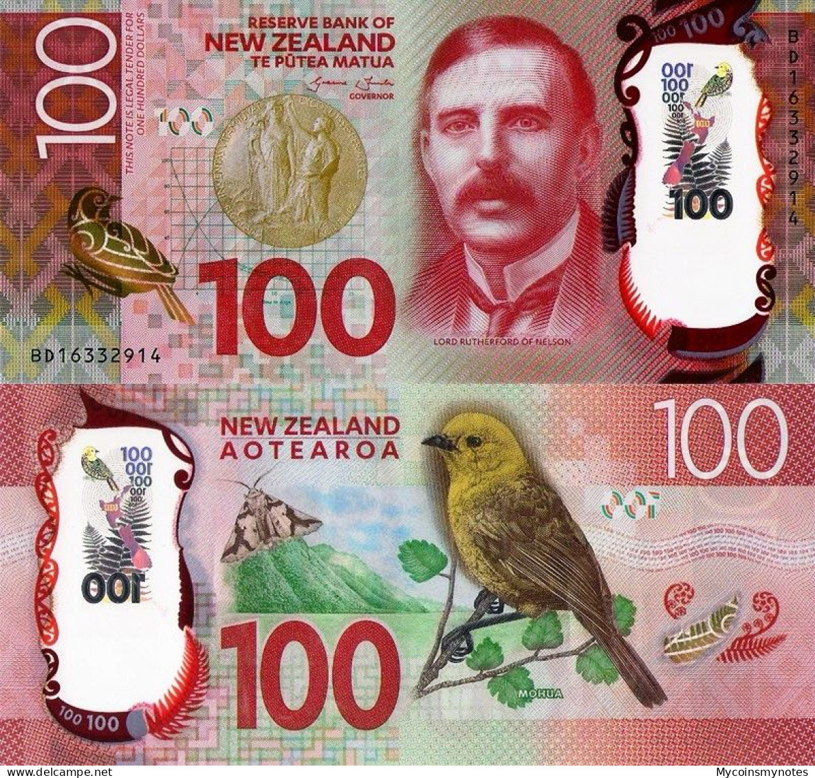 NEW ZEALAND 100 Dollars, 2016, P195, Lord Rutherford & MOHUA, Polymer, UNC - Nouvelle-Zélande