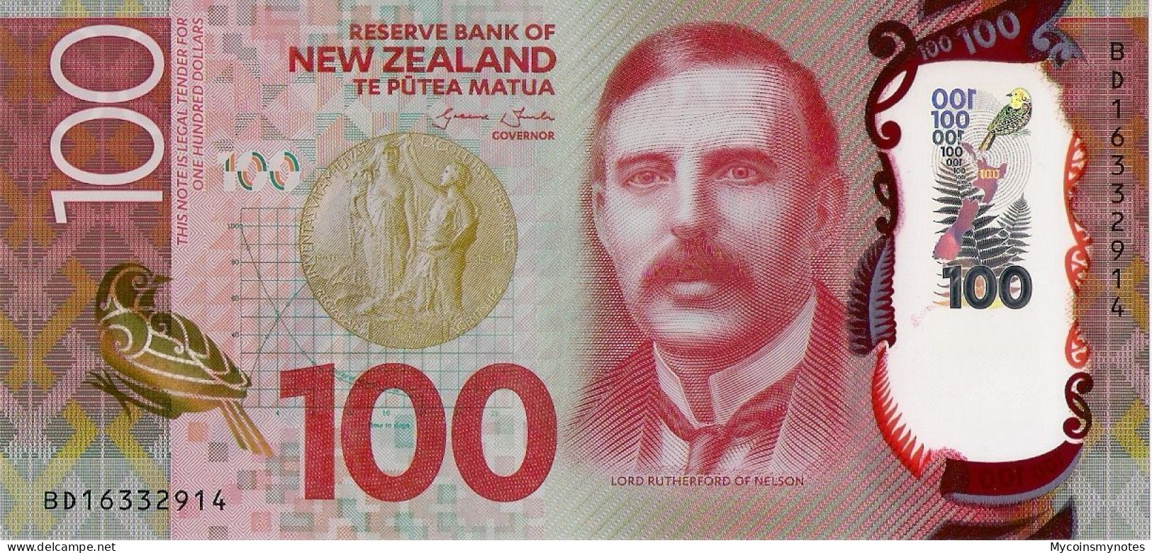 NEW ZEALAND 100 Dollars, 2016, P195, Lord Rutherford & MOHUA, Polymer, UNC - Nuova Zelanda