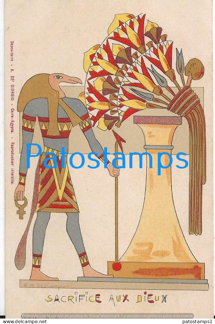 227429 AFRICA EGYPT ART ARTE SIGNED R. M. DE GIORGIO SACRIFICE TO THE GODS POSTAL POSTCARD - Other & Unclassified