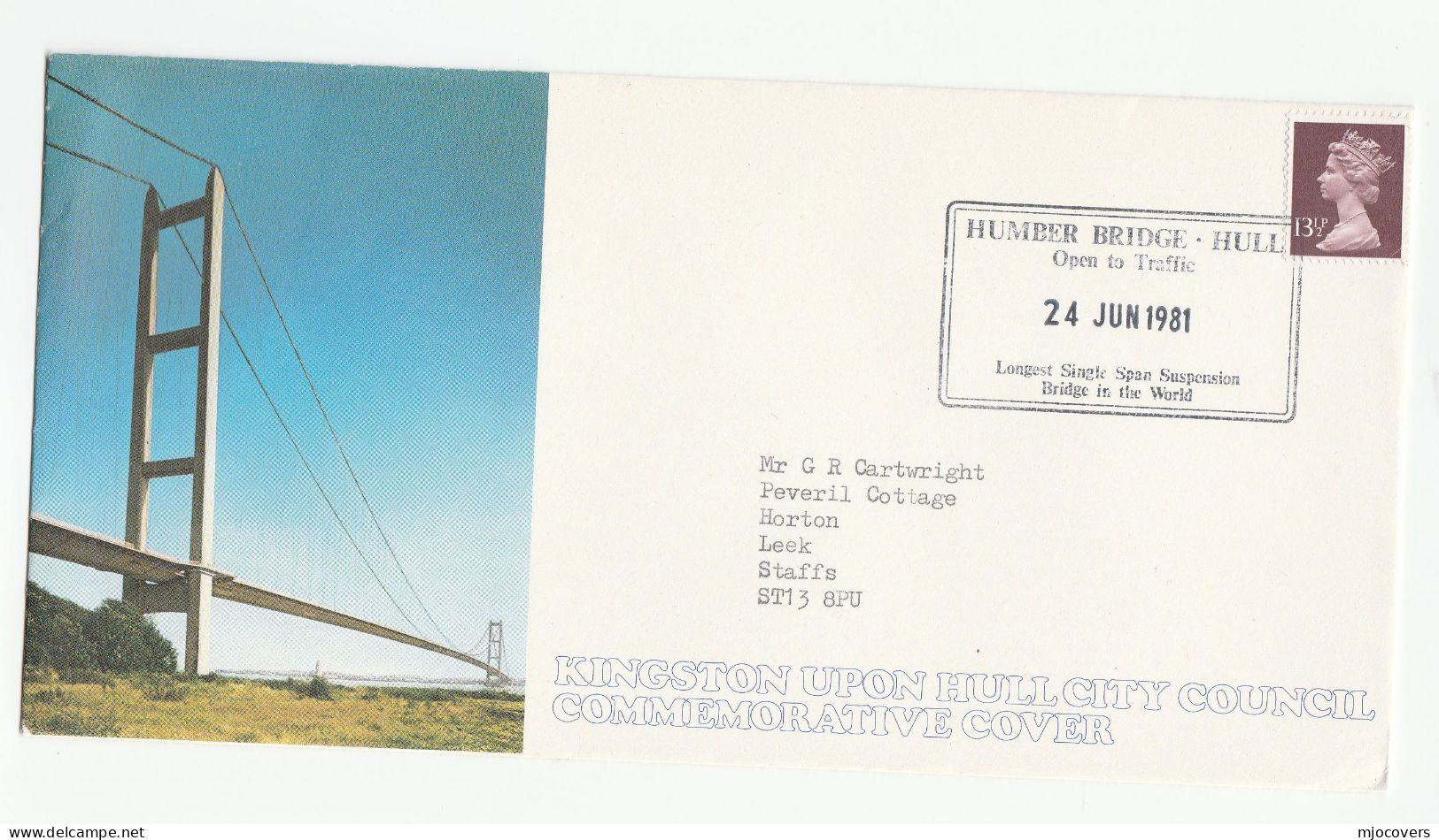 SIGNED & CARRIED On 1st Vehicle HUMBER BRIDGE Signed Alex Clarke CHAIRMAN Bridge Board GB Event 1981 COVER Stamps - Brieven En Documenten