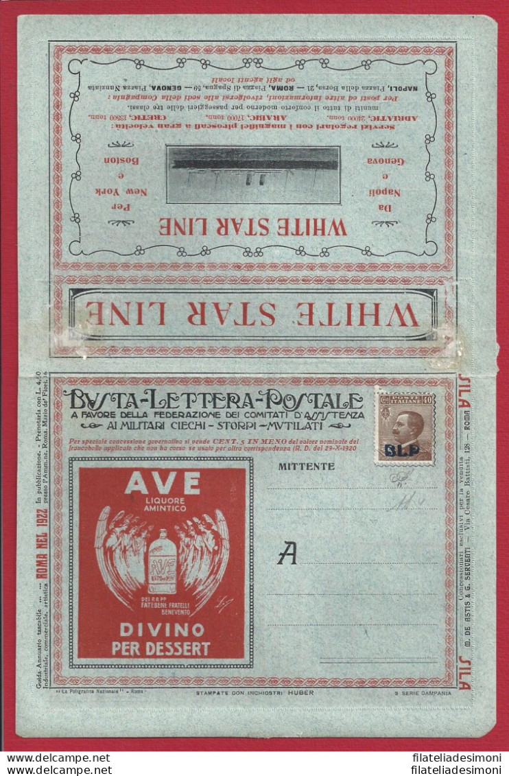 1921 REGNO, BLP N° 4A  40 Cent. Bruno BUSTA SPECIALE NUOVA Sigla A.Diena - Francobolli Per Buste Pubblicitarie (BLP)