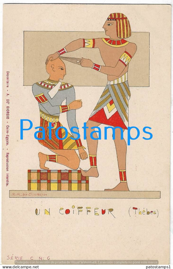 227439 AFRICA EGYPT ART ARTE SIGNED R. M. DE GIORGIO A HAIRDRESSER THEBES POSTCARD - Other & Unclassified