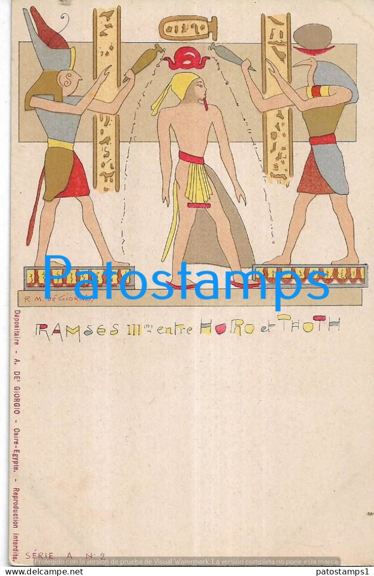 227440 AFRICA EGYPT ART ARTE SIGNED R. M. DE GIORGIO RAMSES III BETWEEN HORO AND THOTH  POSTCARD - Other & Unclassified