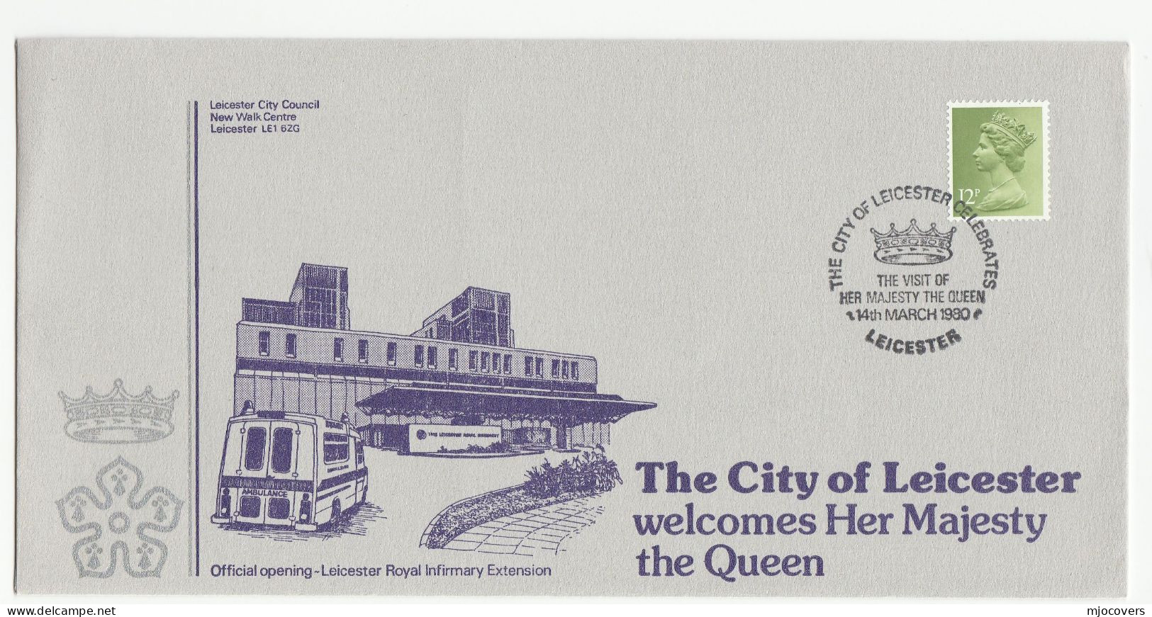 AMBULANCE Special LEICESTER ROYAL INFIRMARY Royal EVENT Visit HM QUEEN Cover 1980 Gb Health Medicine Stamps Royalty - Medicina