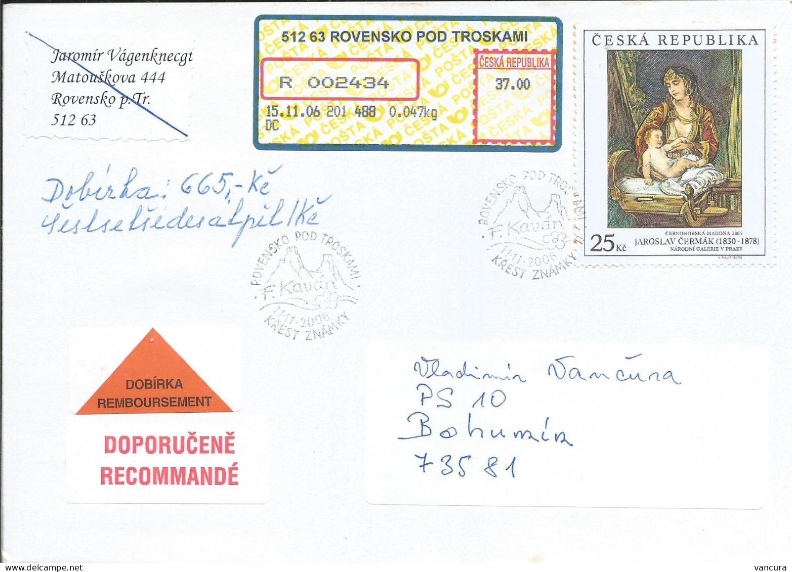 R Envelope 495 Czech Republic  Cermak, Montenegro Madonna 2006 - Madonna