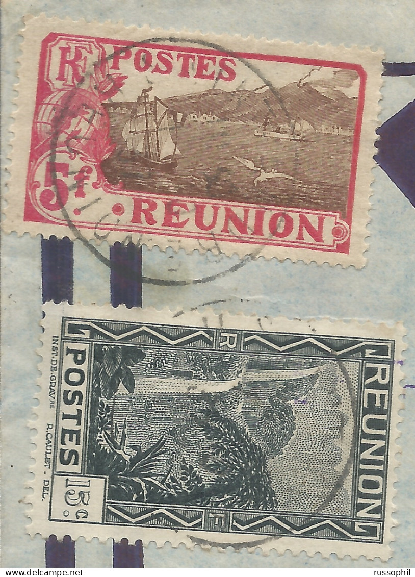 REUNION - 5 FR 15 CENT.  2 STAMP FRANKING ON REGISTERED AIR COVER FROM SAINT ANDRE TO MAINLAND FRANCE - 1937 - Storia Postale