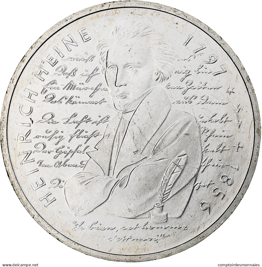 République Fédérale Allemande, 10 Mark, Heinrich Heine, 1997, Munich, Argent - Otros & Sin Clasificación