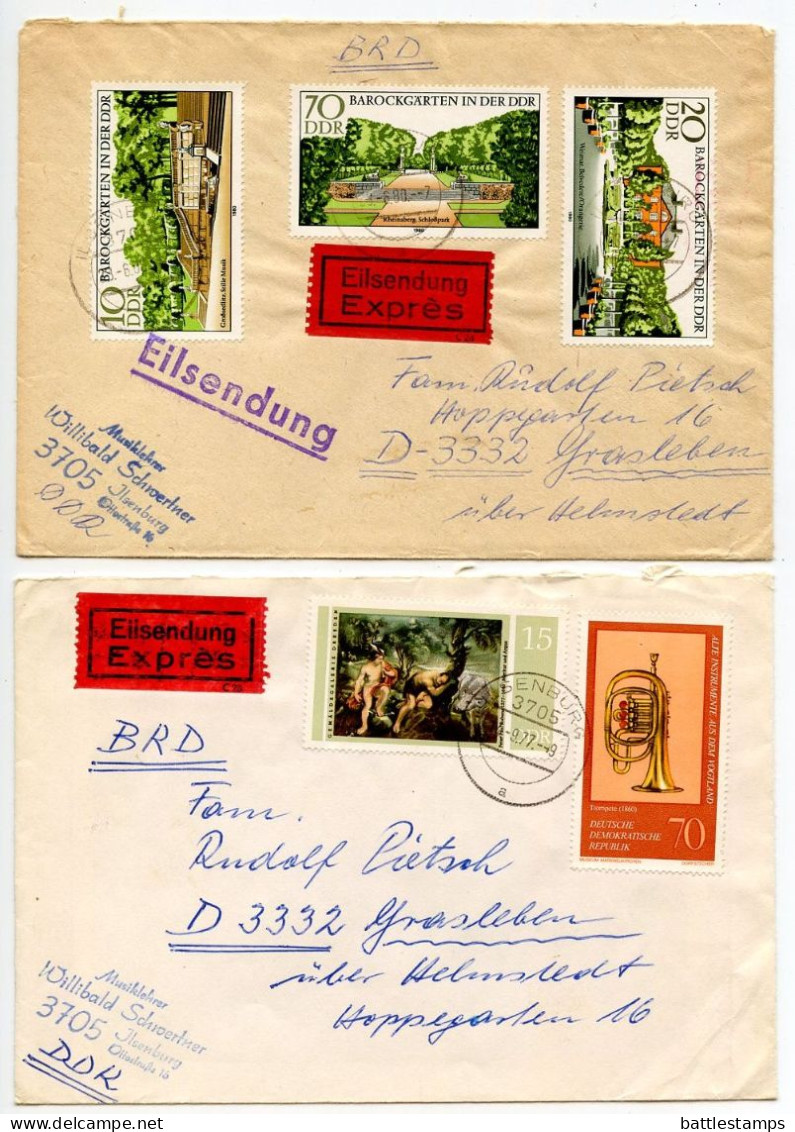 Germany, East 1977-1980 5 Express Covers; Ilsenburg To Grasleben; Mix Of Stamps - Storia Postale