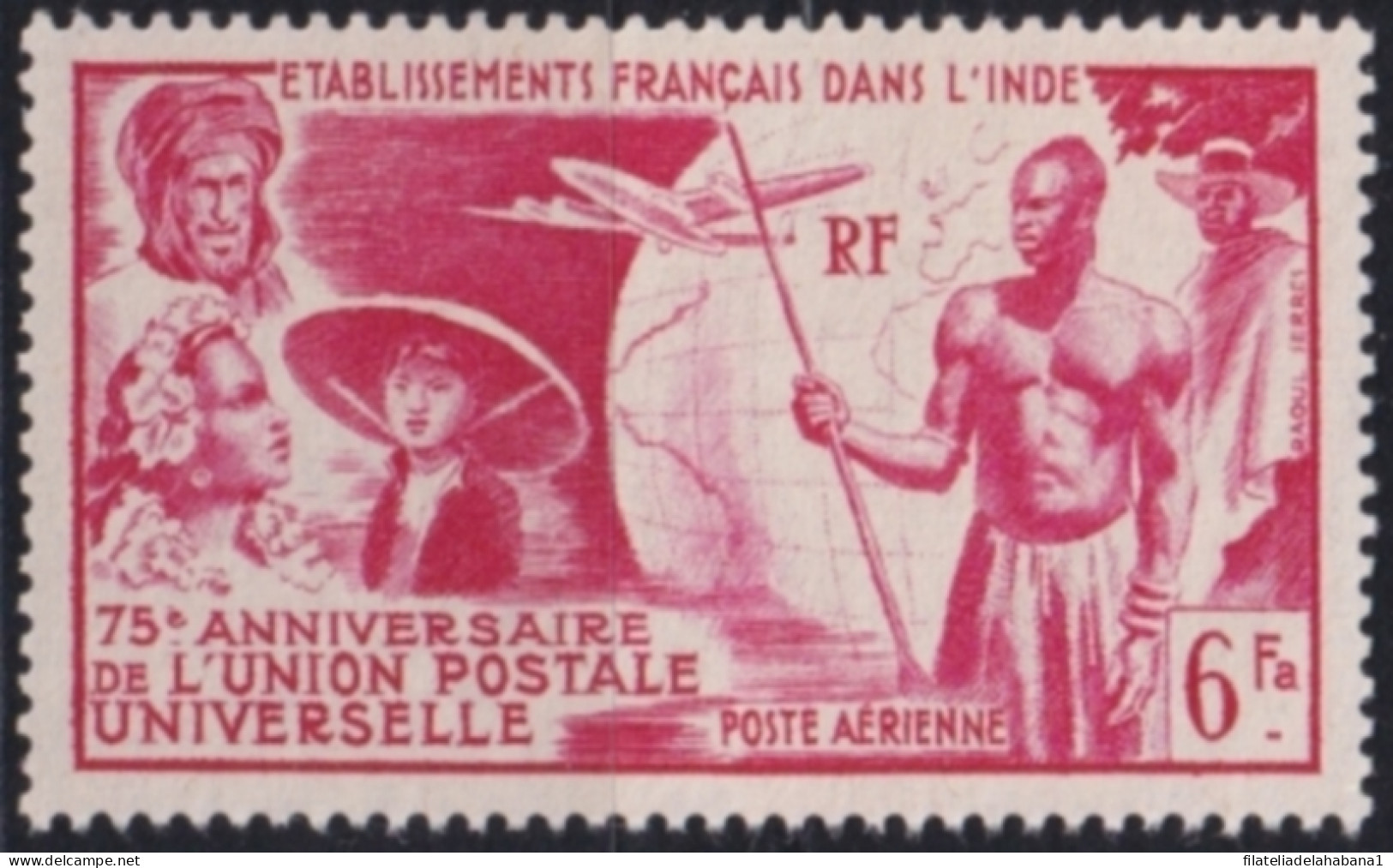 F-EX49885 INDE FRANCAISE INDIA 1949 NO GUM INDIGENOUS & COLONIAL TYPES.  - UPU (Unión Postal Universal)