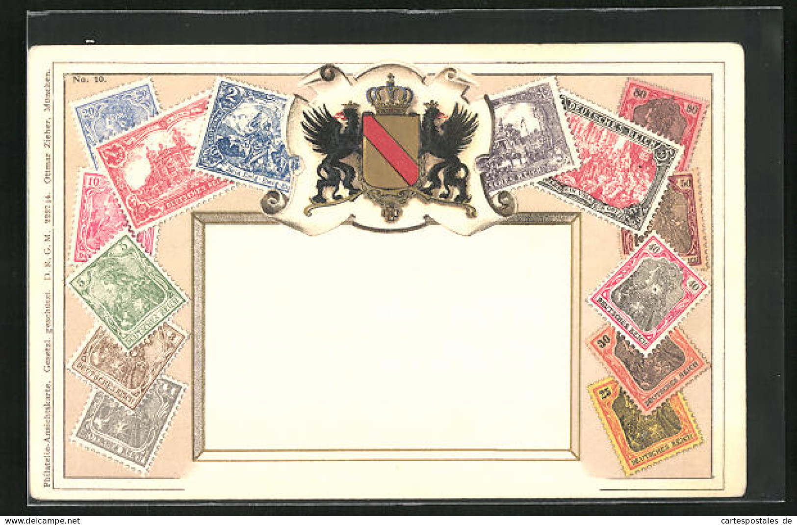 Präge-Lithographie Briefmarken Von Deutschland Verschiedener Werte, Adler Goldenes Wappen, Darstellungen Der Geschich  - Postzegels (afbeeldingen)