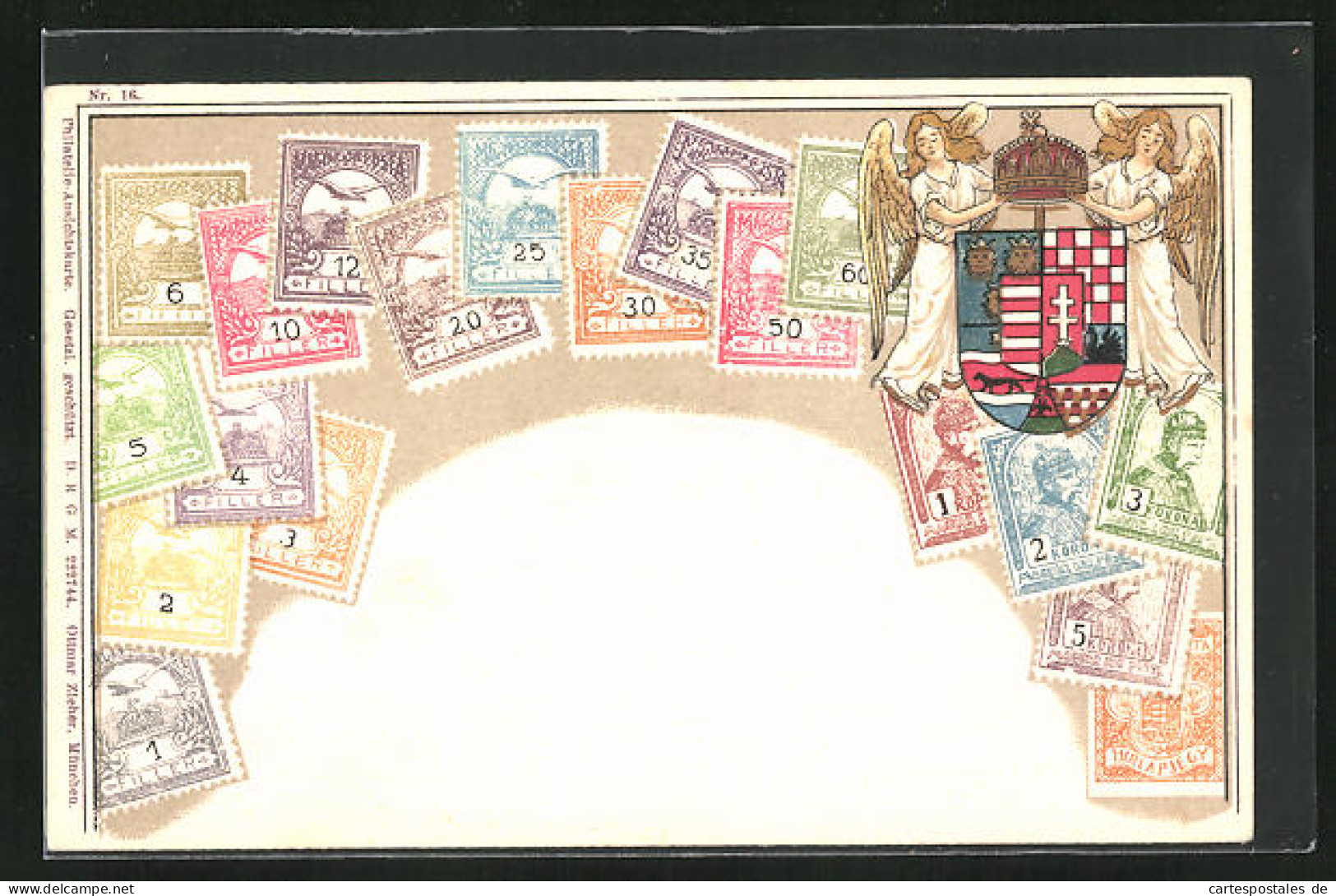 Präge-Lithographie Briefmarken Von Deutschland Verschiedener Werte, Engel Neben Dem Wappen Und Der Krone  - Briefmarken (Abbildungen)