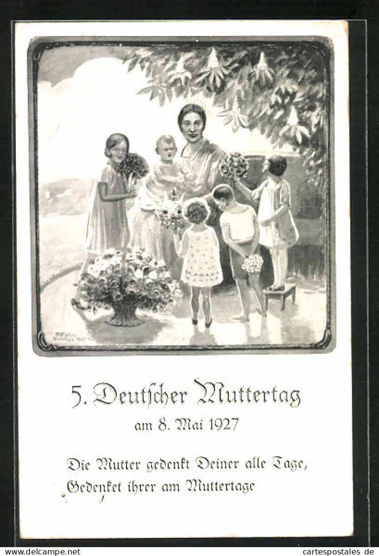 Künstler-AK 5. Deutscher Muttertag, Mutter Mit Kindern Am 8. Mai 1927  - Día De La Madre
