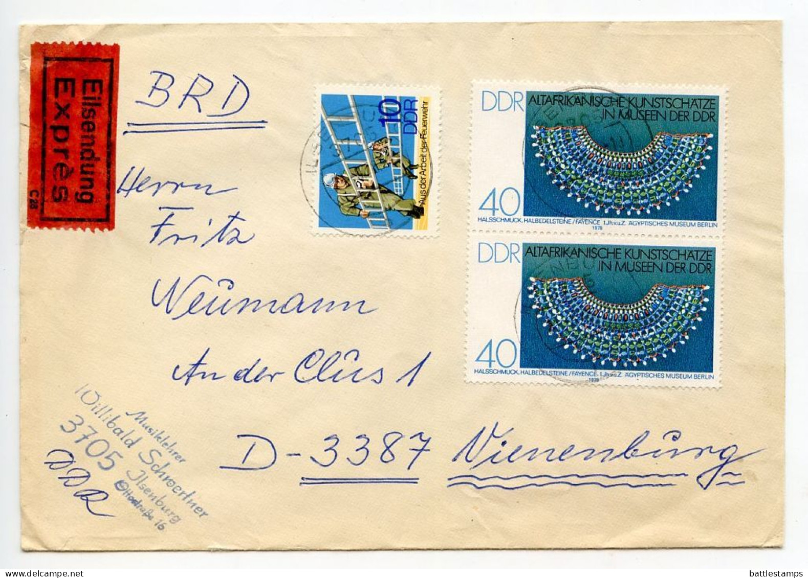 Germany, East 1978 Express Cover; Ilsenburg To Vienenburg; Stamps - 1st & 2nd Century African Art In German Museums - Brieven En Documenten