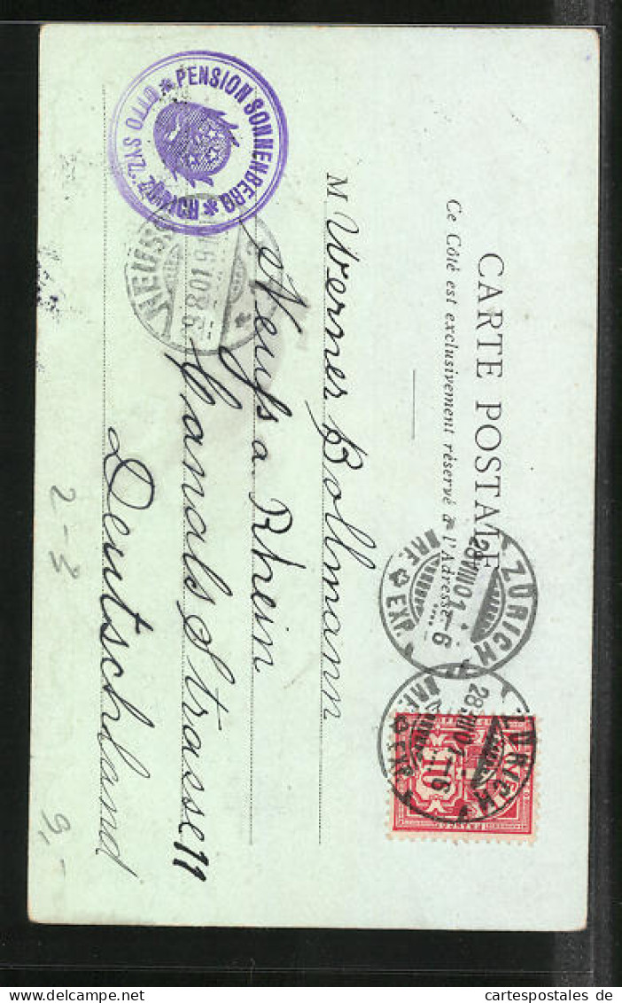 Lithographie Brief, Landesflagge, Portugal, Bostbote Auf Seinem Esel  - Poste & Facteurs
